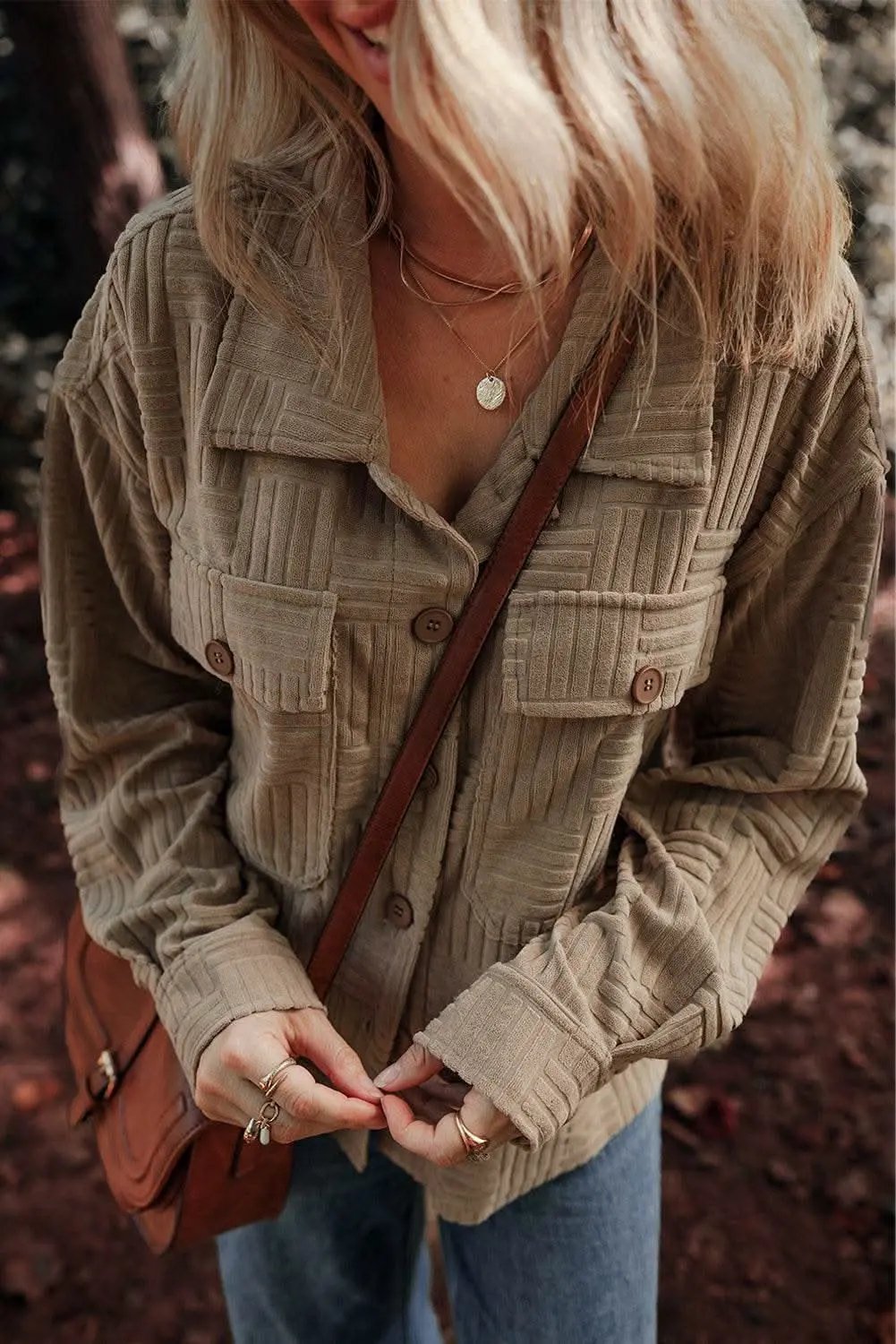 Chic dark khaki shacket with pockets - Love Salve